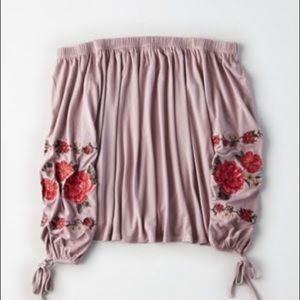 American eagle off the shoulder embroidered floral